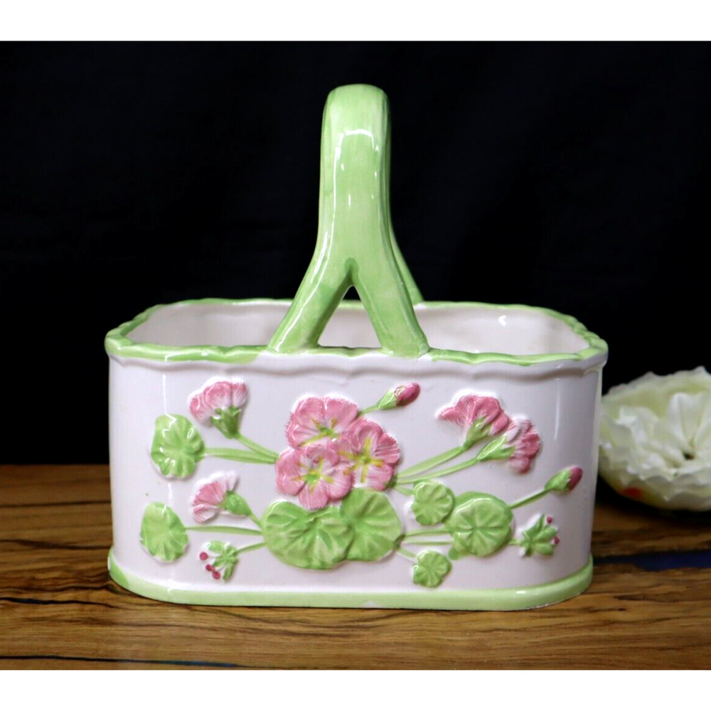 Rare Vintage Ceramic Basket Planter National Silver Company Nagoya Japan
